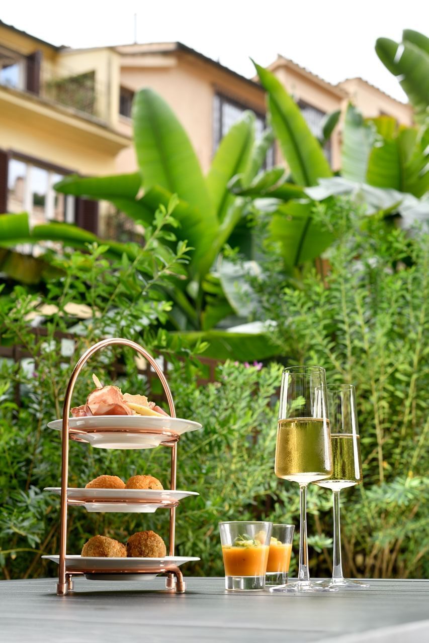 Outdoor platter served with champagne in Garden Suite at Margutta 19