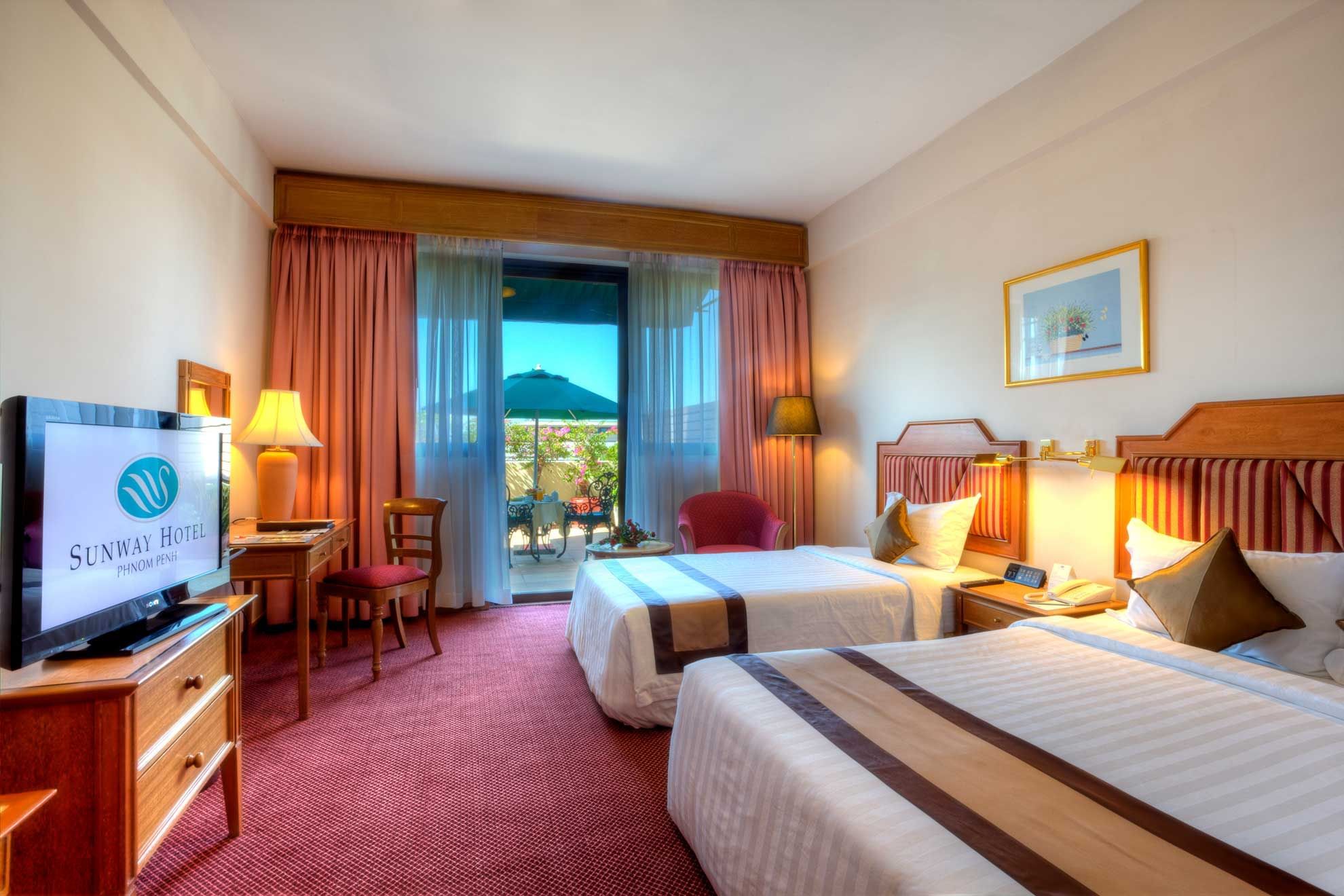 Interior of Deluxe Balcony Twin attached with private balcony at Sunway Hotel Phnom Penh