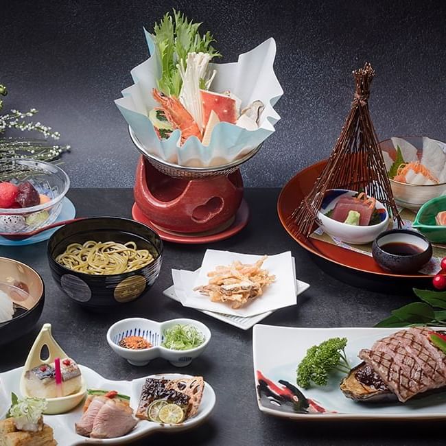 Closeup of Japanese food dish on a table at Hotel Okura Manila