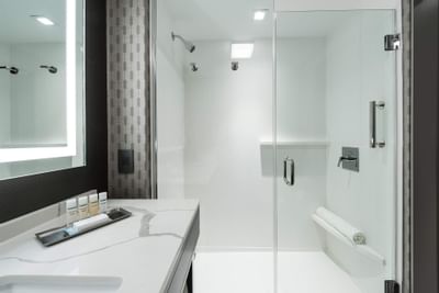 glass shower and sink