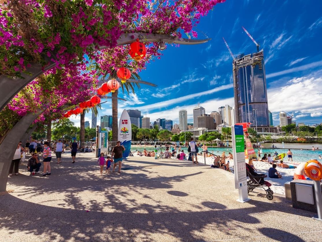 People around the Southbank Parkland near Amora Hotel Brisbane