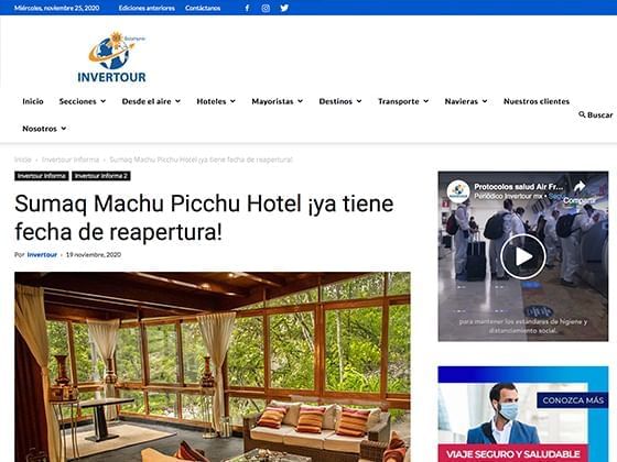 Article published on Invertour  about Hotel Sumaq