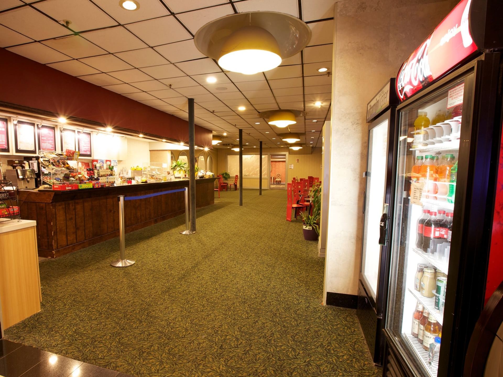 Snack station & refrigerator in the Café, Honor’s Haven Retreat