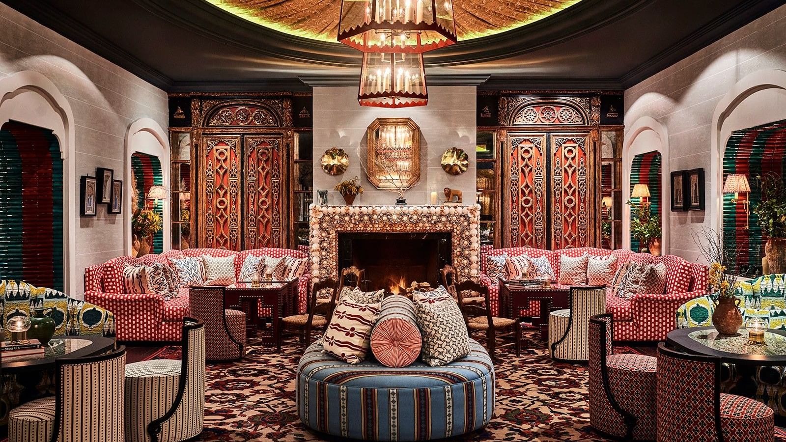 Elegant lounge with ornate decor and warm ambiance at Rudi's in Marbella Club, Marbella.