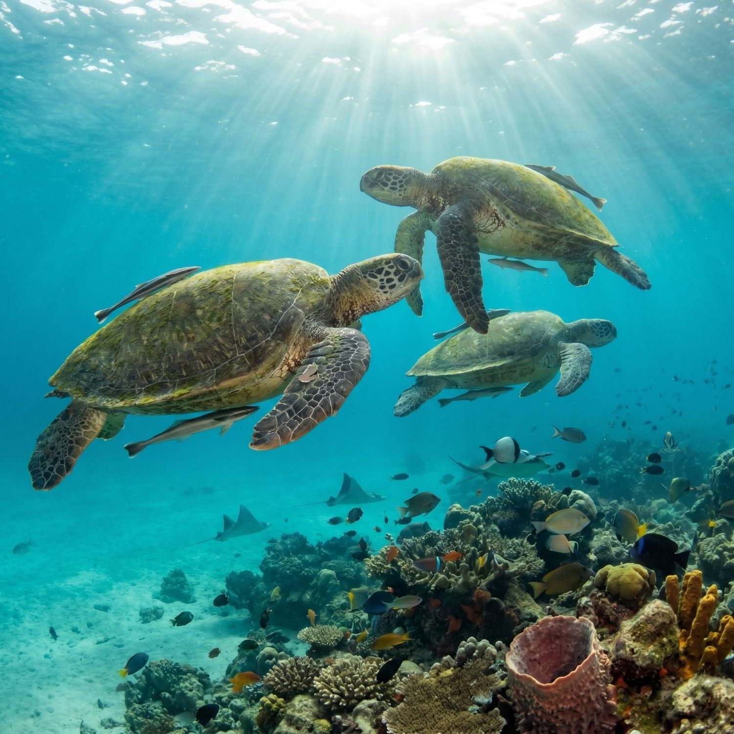 Tortugas marinas adultas nadando en las aguas cristalinas de la Bahía de Banderas cerca de Puerto Vallarta