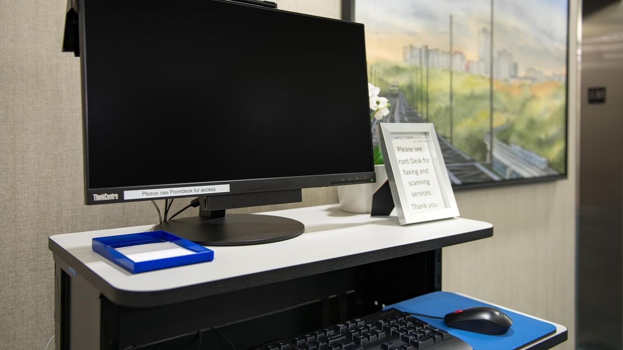 Desktop computer setup with a keyboard and mouse.