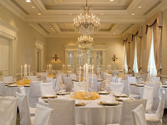 tables and chairs in ballroom
