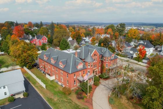 Aerial view of the The Centennial Hotel by the street
