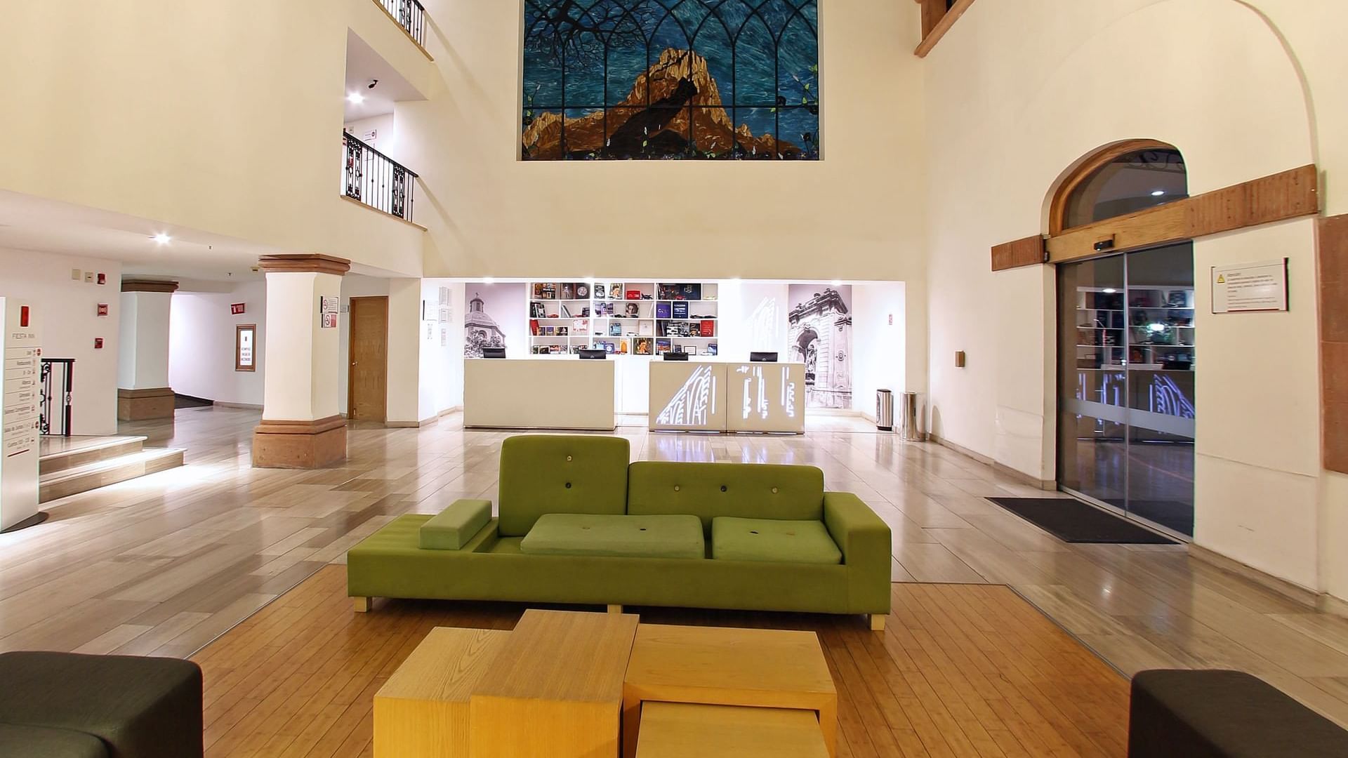 Interior of the reception and lobby area at Fiesta Inn