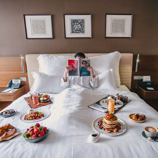Breakfast served on the bed at Pullman Sydney Olympic Park