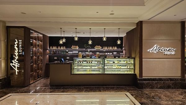 Patisserie with display cases of desserts in Atrium Lounge at Sunway Putra Hotel