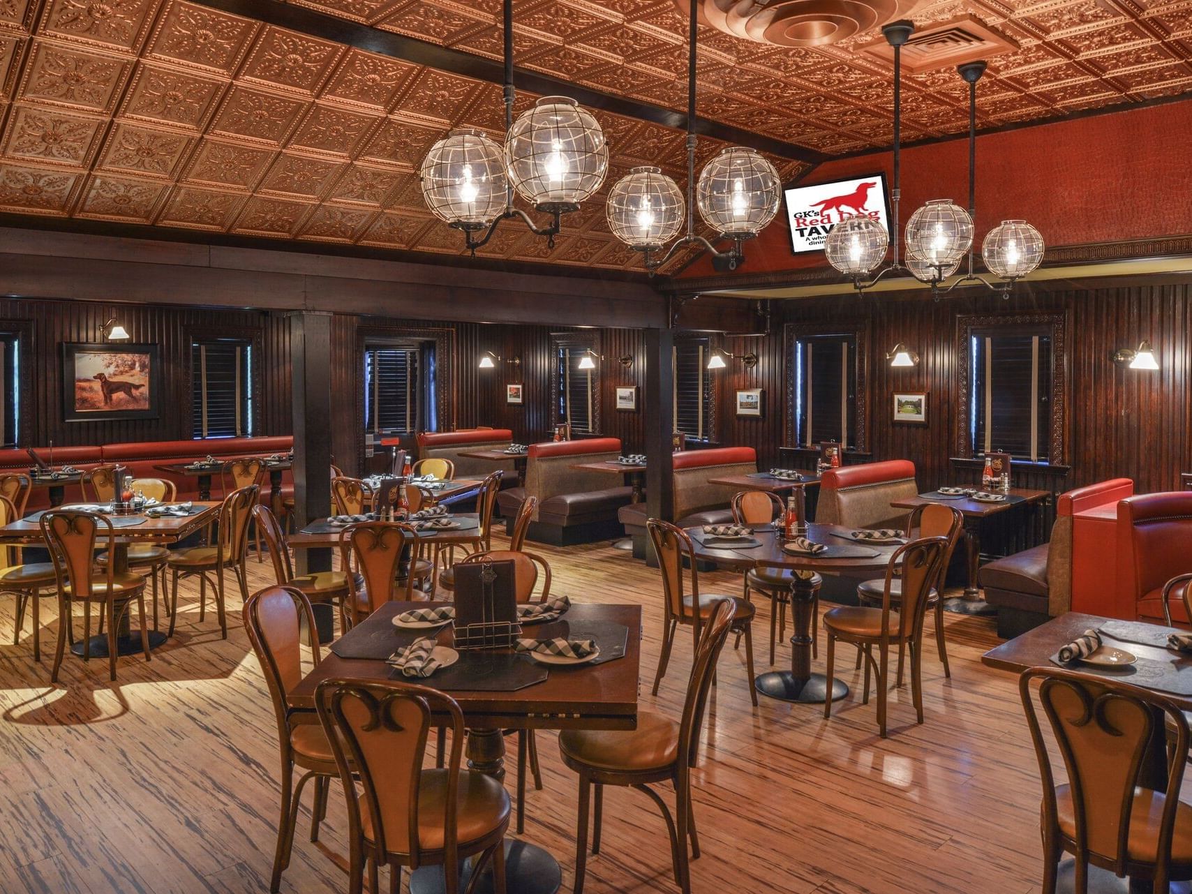 Elegant dining area in GK's Red Dog Tavern at The Madison Hotel