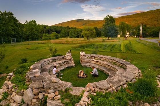 Stone-made firepit in the Kiva Garden near Honor's Haven Retreat