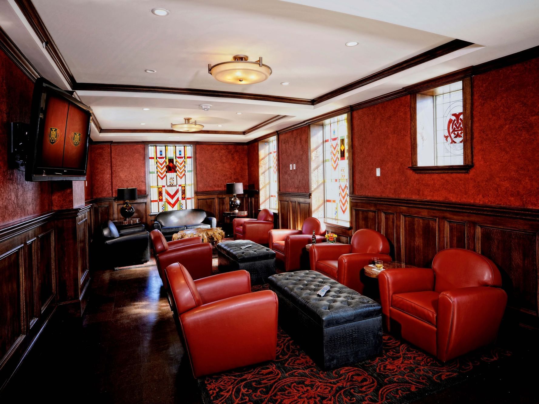 Lobby area of The Penthouse Rooftop Bar at The Mayo Hotel