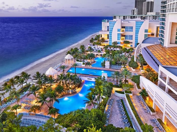 Attractive exterior view of the Diplomat Resort in the evening