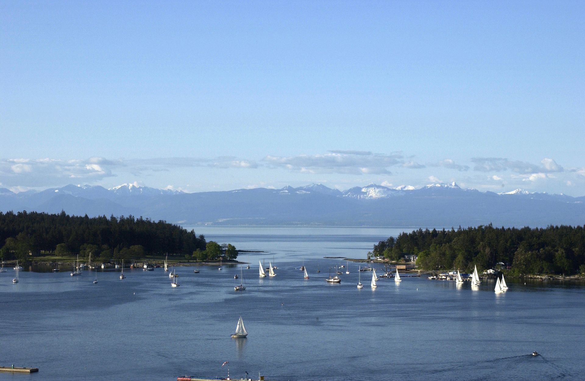 ocean with islands and mountains in background