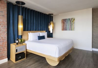 a bed in a hotel room