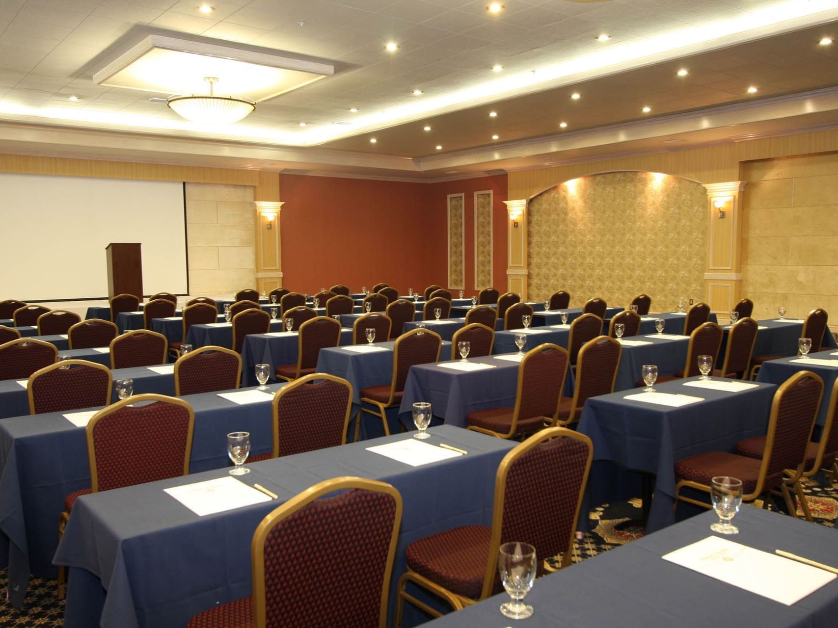 Tables and chairs set up for event