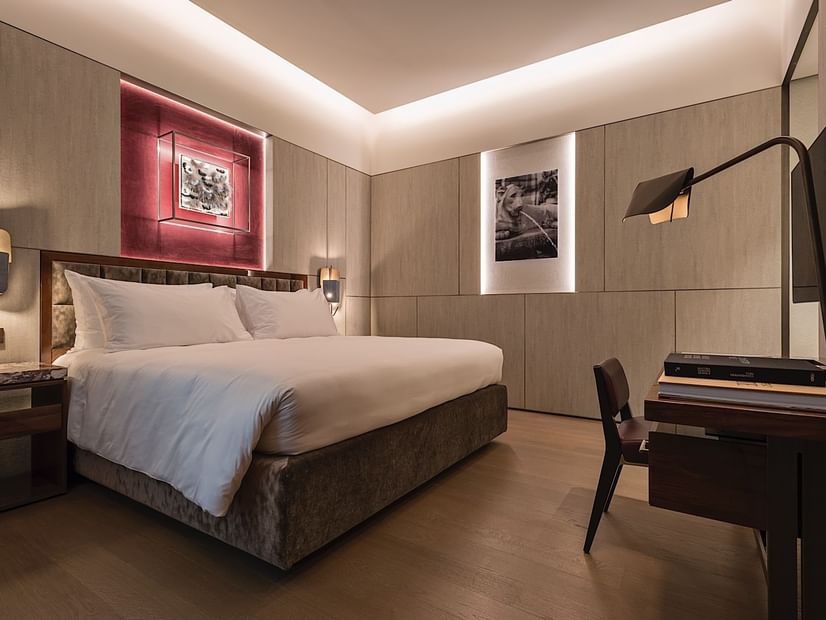 Comfortable bed in Junior Suite 6 at Fendi Private Suites