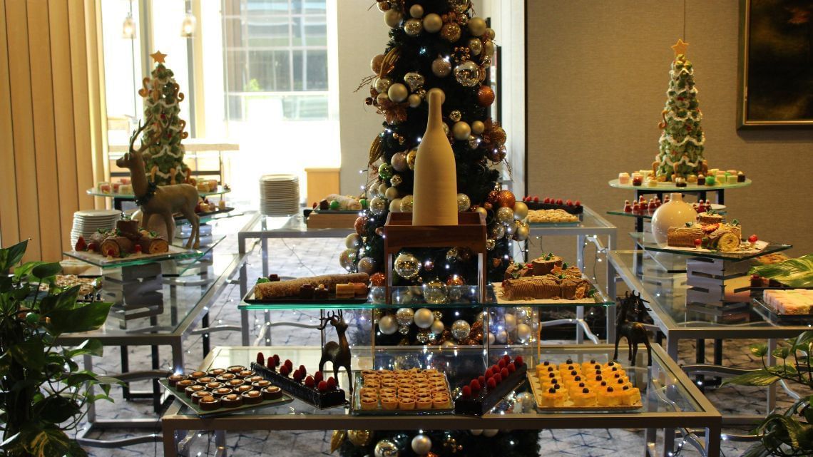 Buffet area decorated with Christmas Tree at Amora Hotel Jamison Sydney