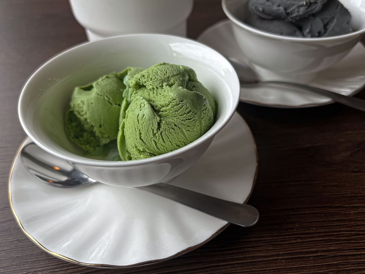 green ice cream in a bowl