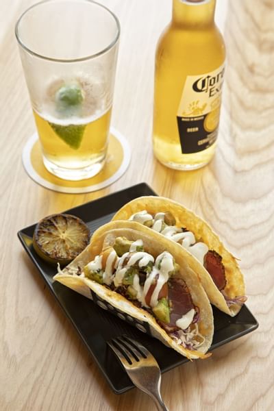 Tuna tacos and a Corona beer