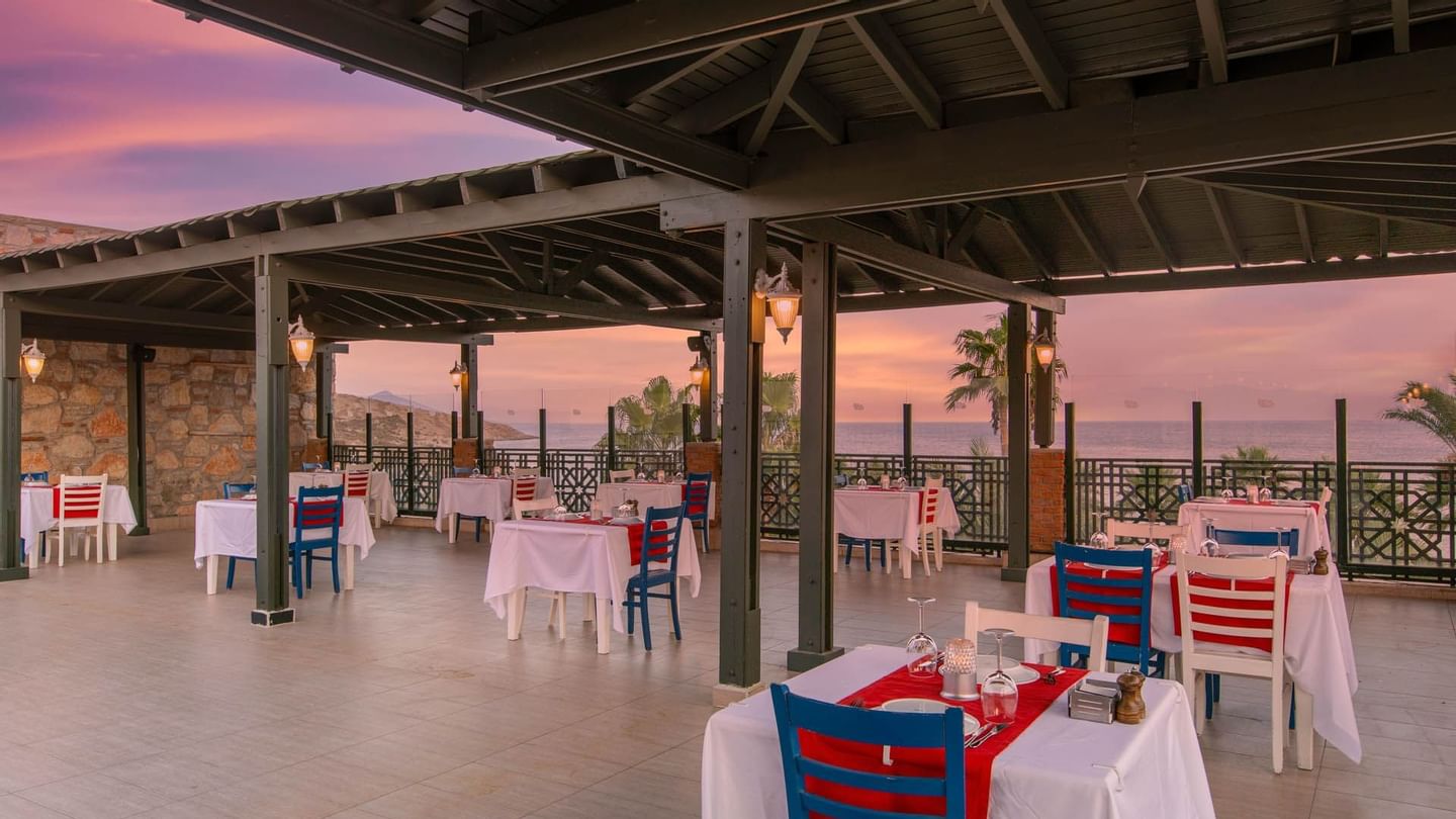 Dining area & sea views in Olive Restaurant at Bodrum Imperial