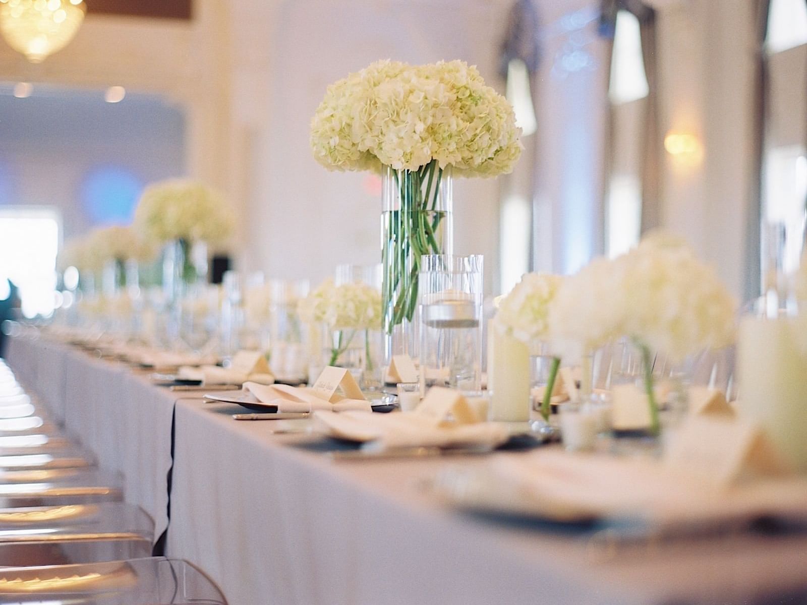 Close-up of a table with flower decoration at The Mayo Hotel