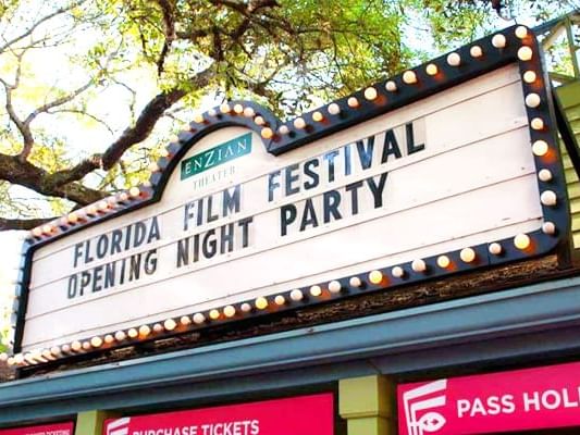 Exterior of Florida Film Festival sign displayed in Enzian Theatre near Lake Buena Vista Resort Village & Spa