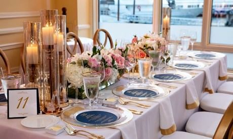Tables set for wedding reception