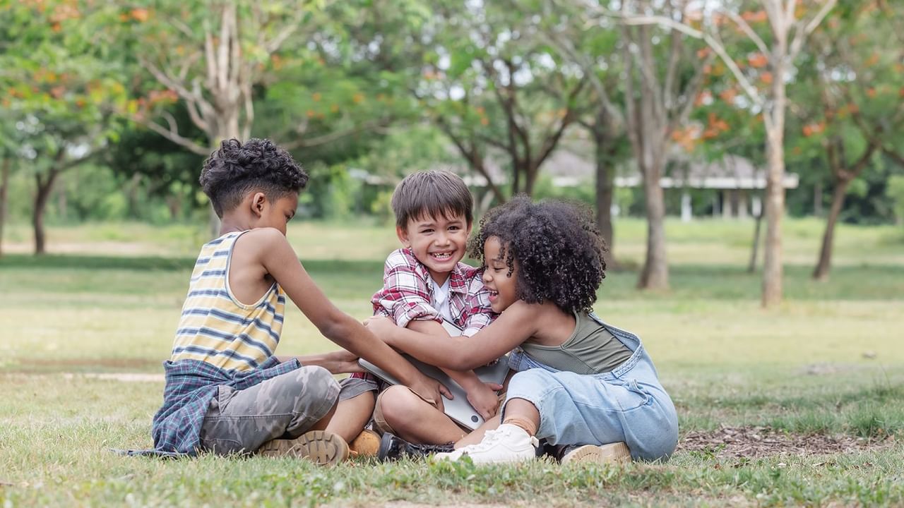 Child playing inside of a park