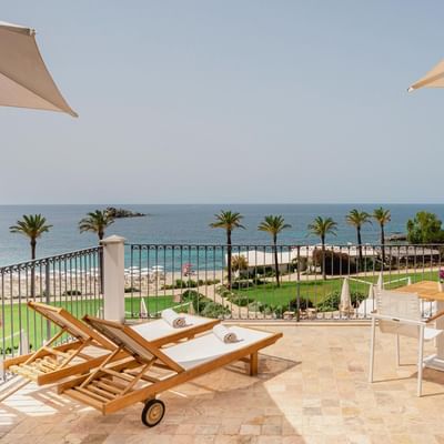 Terrace with sea view in Capo Boi Suite at Falkensteiner Hotels