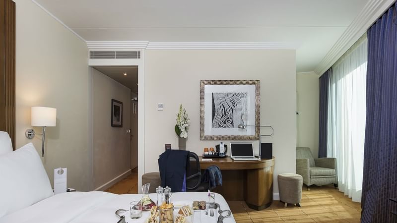 Breakfast served on the bed in the Superior Room at Warwick Geneva