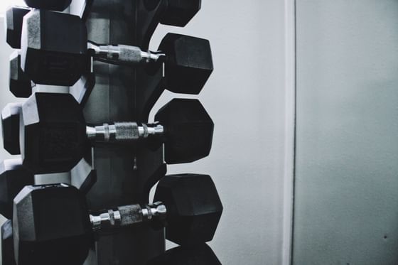 Close up on dumbbells in the gymnasium of Hotel Sorrento
