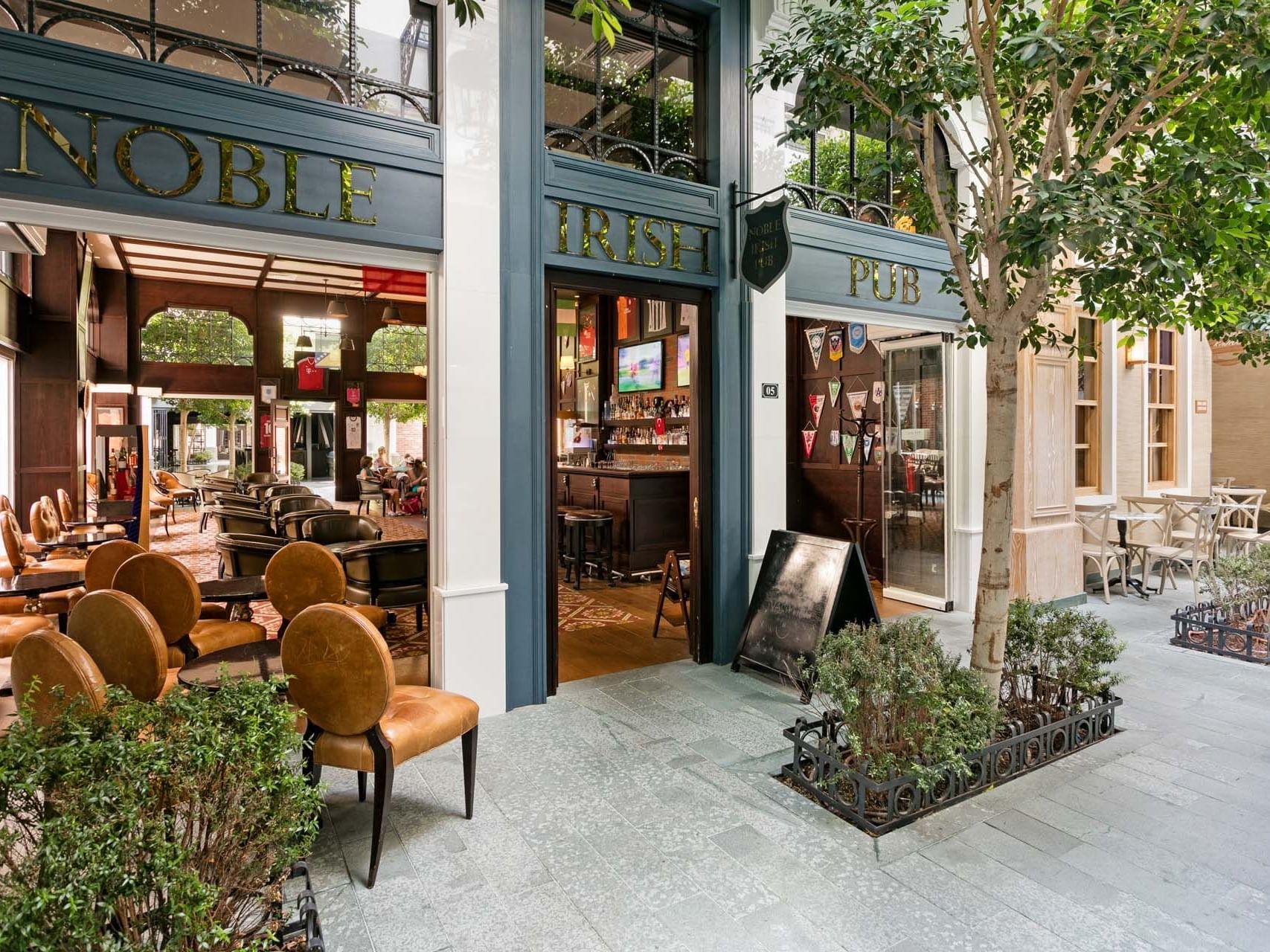 Outdoor seating area in Noble Irish Pub at Titanic Deluxe Golf Belek