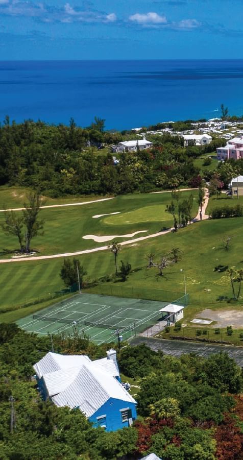 Aerial view of the hotel & sea at St George's Club Bermuda
