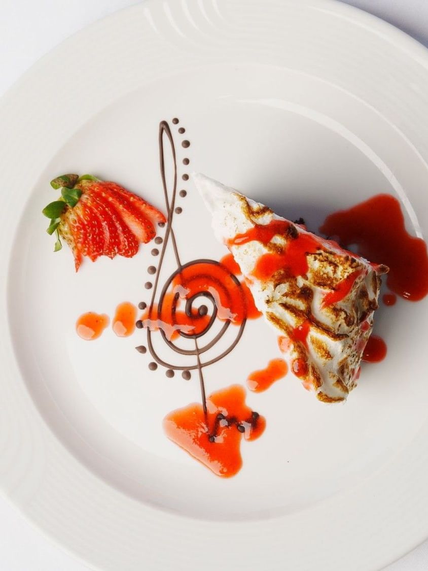 Dessert plate with fruit and sauce at Dar Es Salaam Serena Hotel in Dar es Salaam.