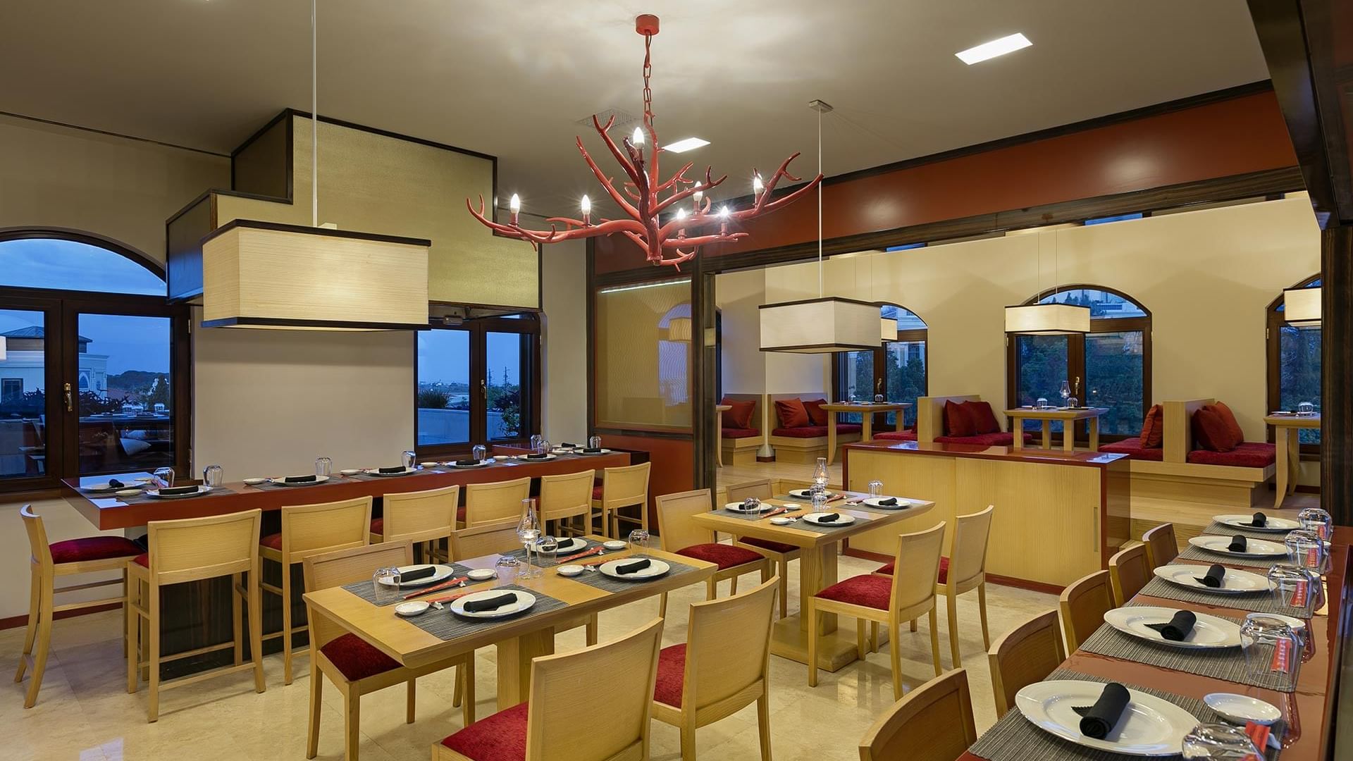 Dining tables set-up in Sakura Asian Restaurant at Titanic Mardan Palace