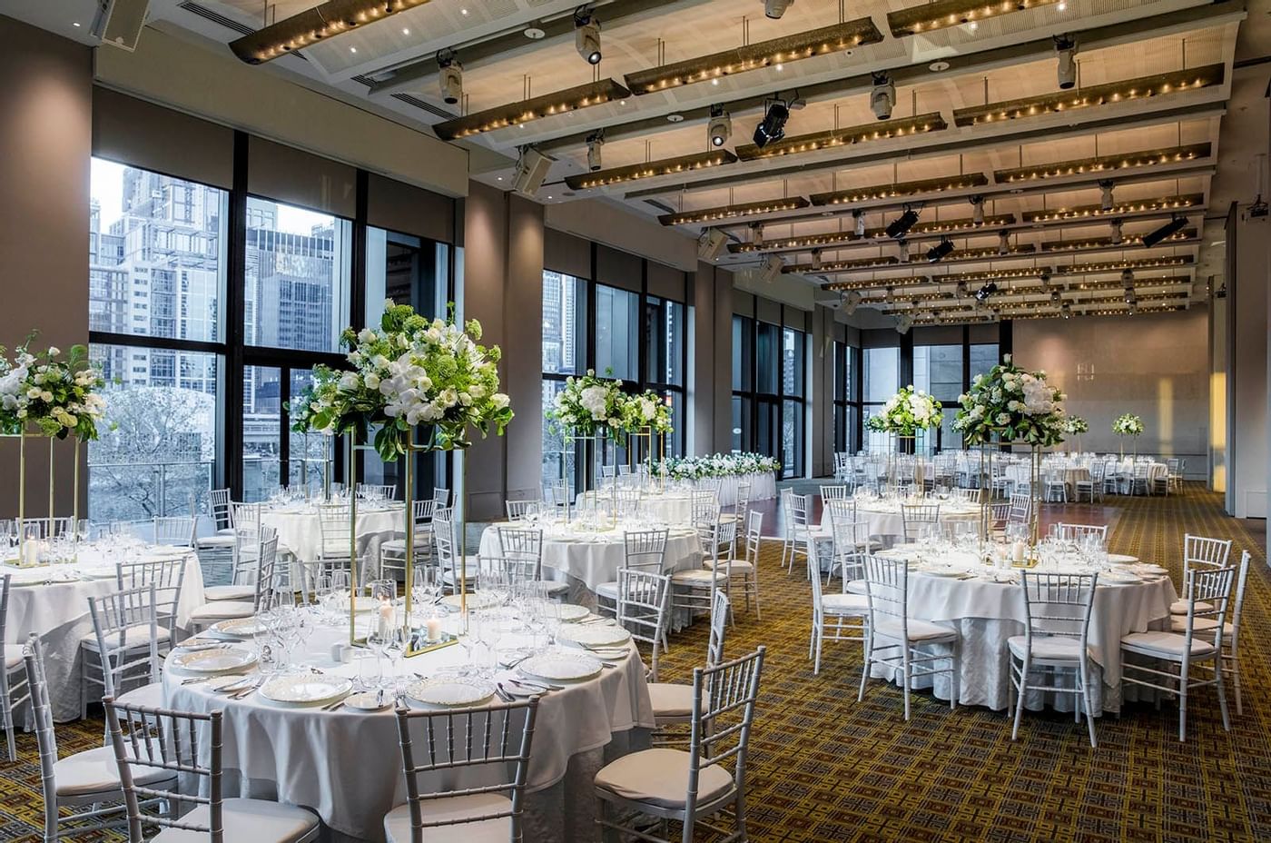 Wedding hall setup in River Room at Crown Hotel Melbourne