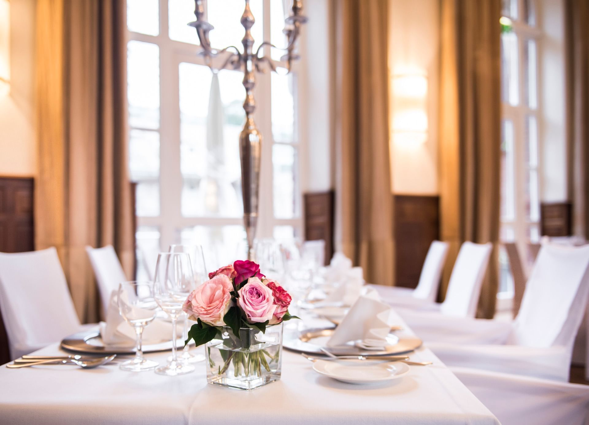 Set tables for wedding in Hotel Collegium Leoninum, Bonn