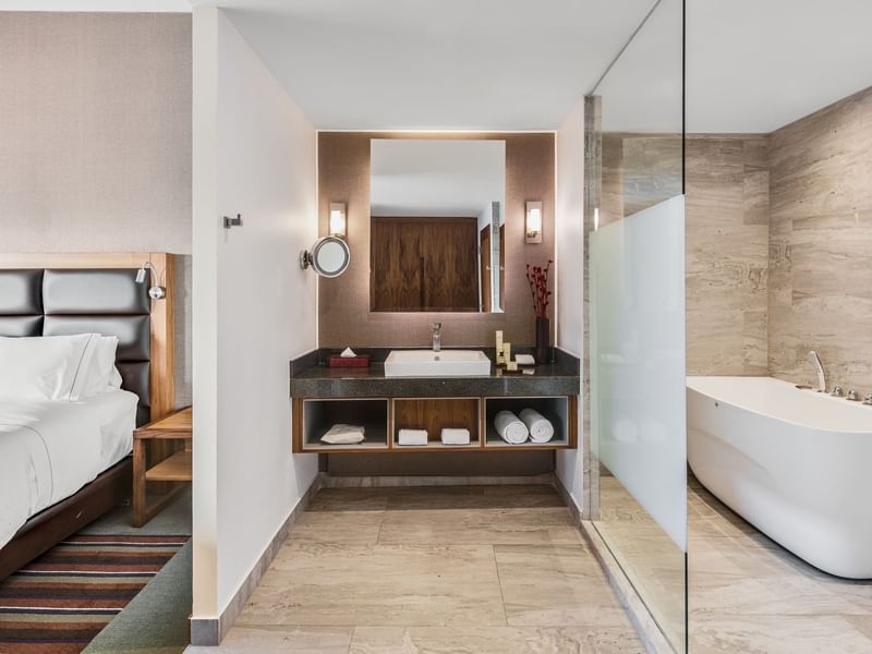 Vanity and bathtub in Master Suite,1 King at Fiesta Americana Brand