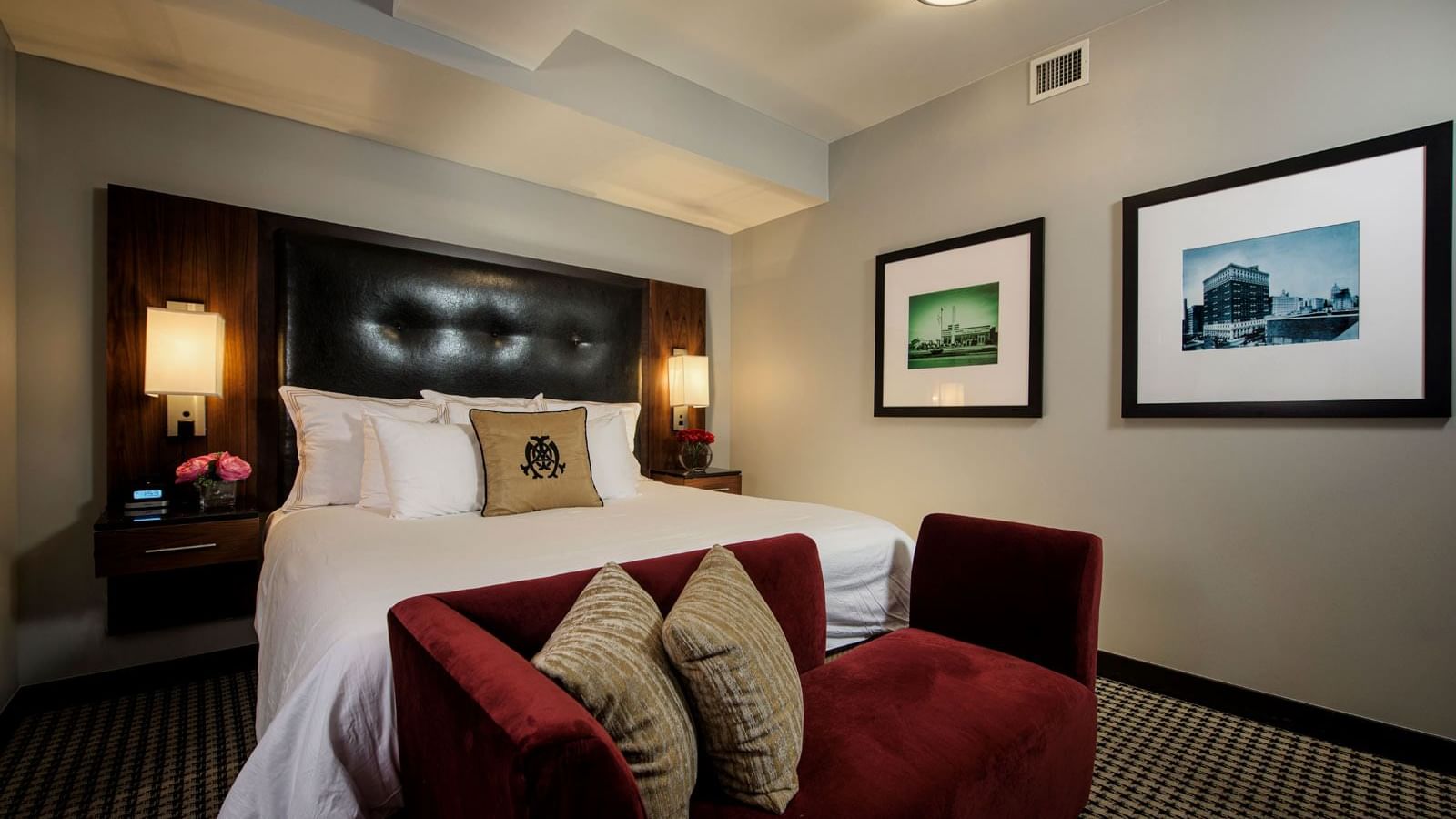 Interior of Mayo Connector Suite bedroom at The Mayo Hotel