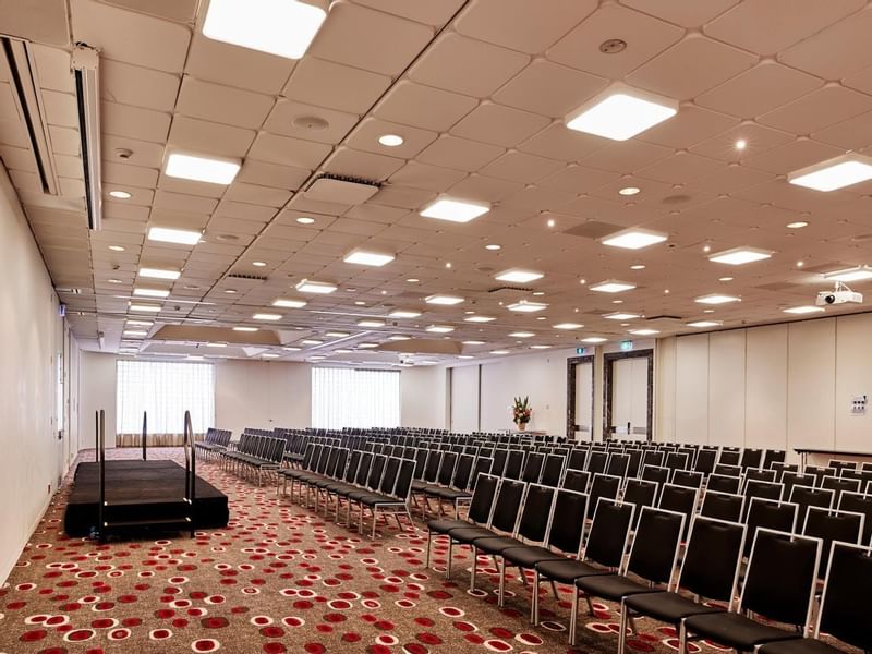 Theatre set-up in State Ballroom with carpeted floors at Pullman Albert Park