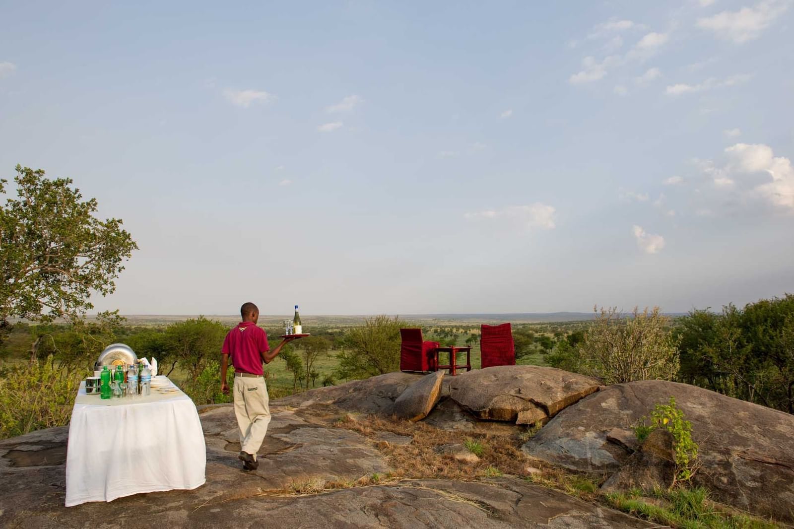 Outdoor dining table at Sundowners at Mbuzi Mawe Serena Camp