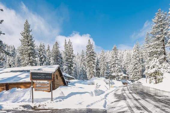 Snow play area entrance street near Granlibakken Tahoe