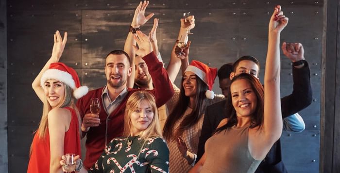 Christmas parties in Wokingham featuring group photos in the photo booth