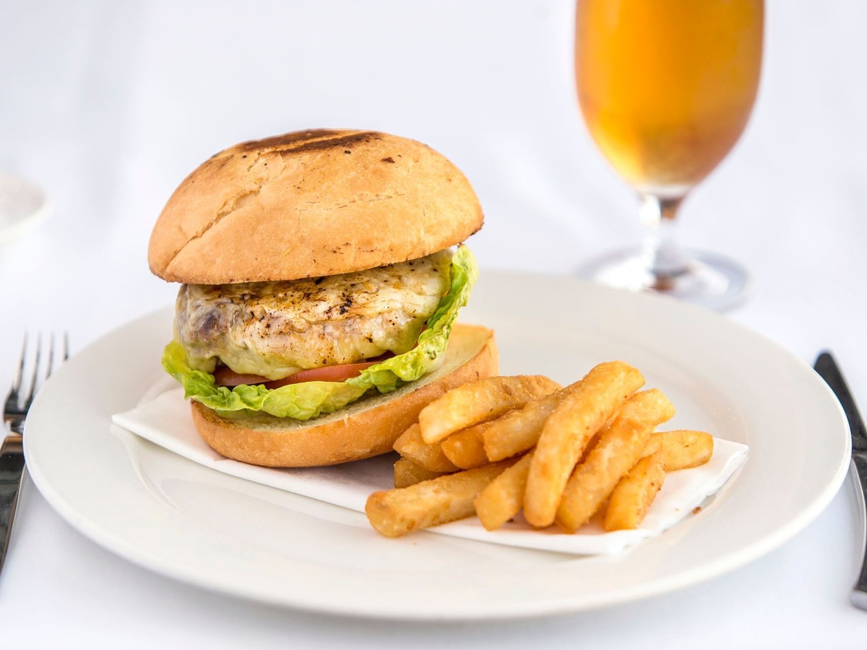 Burger in Frescos Restaurant at Grand Chancellor Brisbane