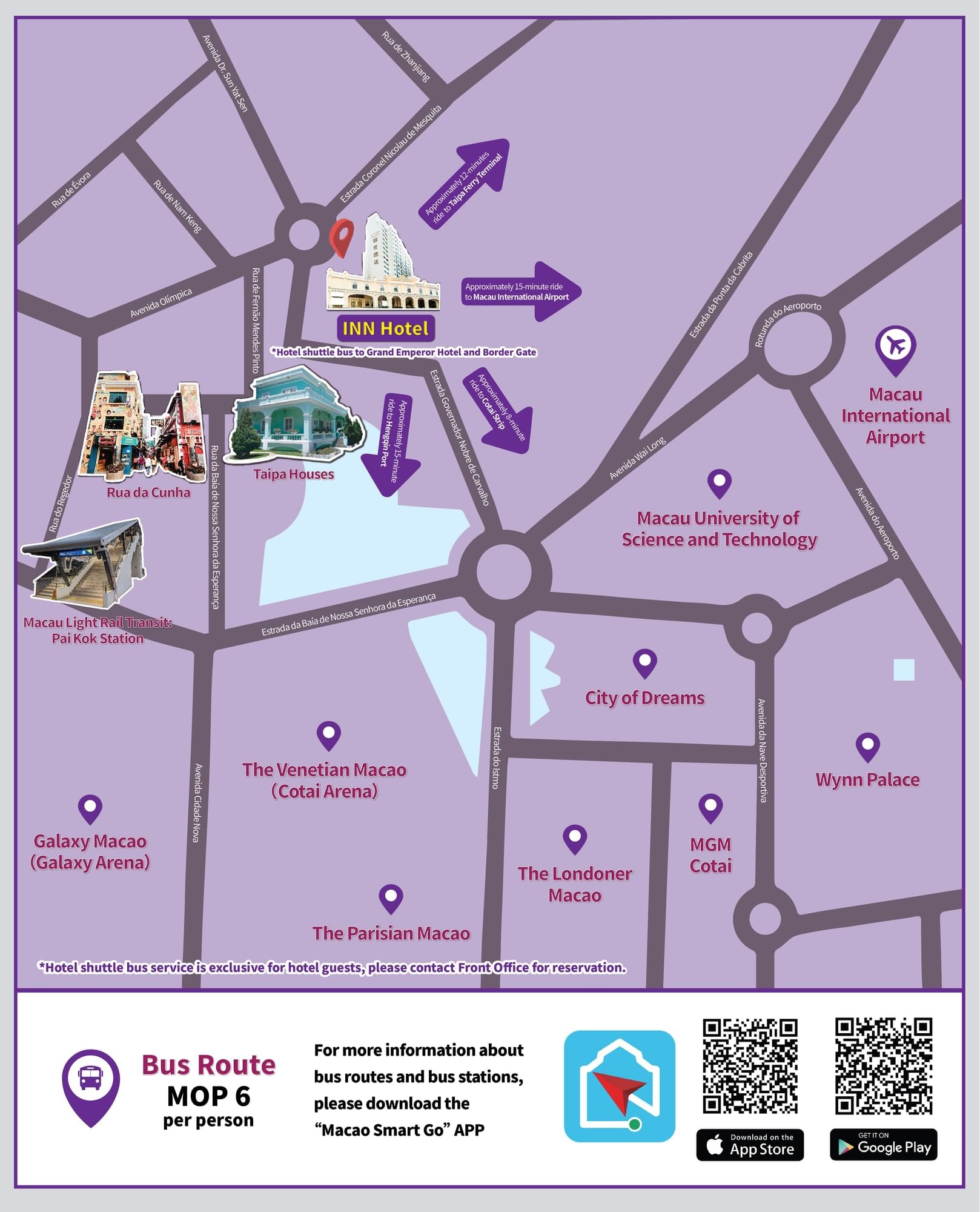 Map of INN Hotel Macau with surrounding attractions in Macau, China