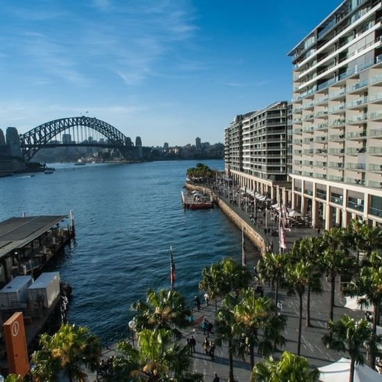 Exterior of Sydney bridge & hotel at Pullman Quay Grand Sydney