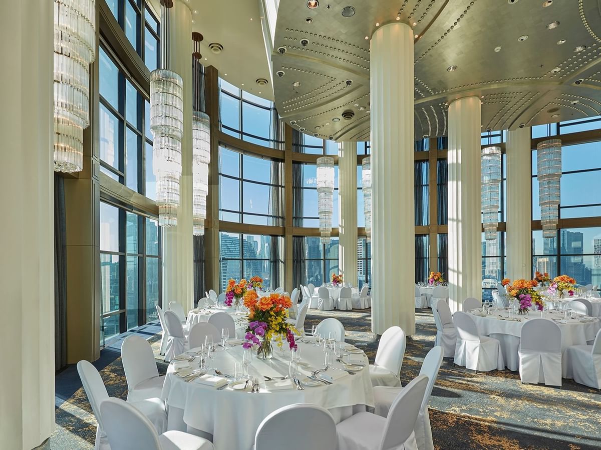 Banquet tables setup in Horizon Ballroom at Crown Hotels